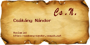 Csákány Nándor névjegykártya